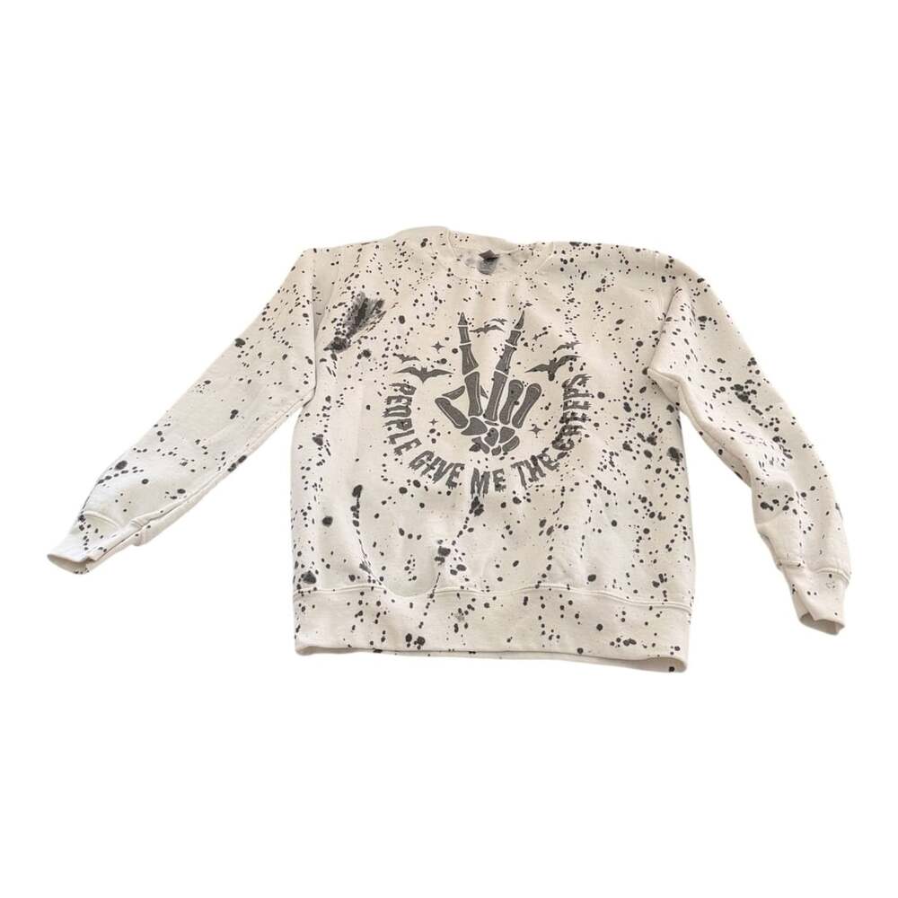 People Give Me The Creeps Skeleton Hand Halloween Splatter Sweatshirt Size S